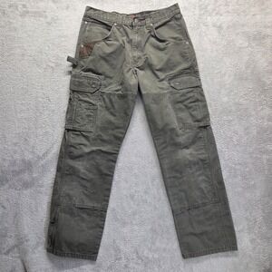 Wrangler Pants Mens 33X32 Green Cargo Straight Ranger Ripstop Double Knee Canvas